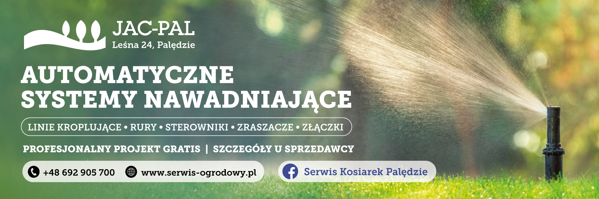 Automatyczne systemy nawadniające Jac-Pal – linie kroplujące, rury, sterowniki, zraszacze, złączki
